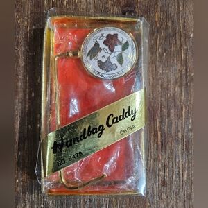 Handbag Caddy Purse Hook with Floral CLOISONE Enamel Top - Red/Gold/WHITE NIB